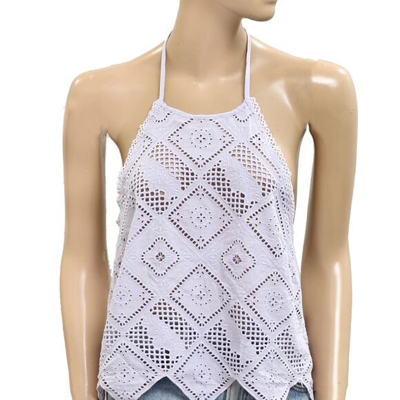 Free People Hankie Halter Tank Top Floral Eyelet Embroidered Cotton S NWD 279122 - Picture 6 of 9